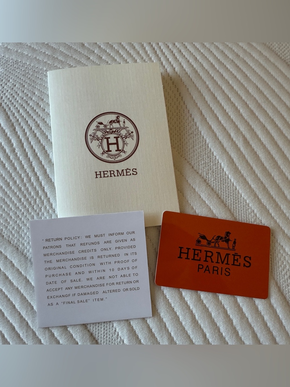 Hermes Paris Authenticity Certification Card Plastic Logo 3.25"x 2” Envelope New